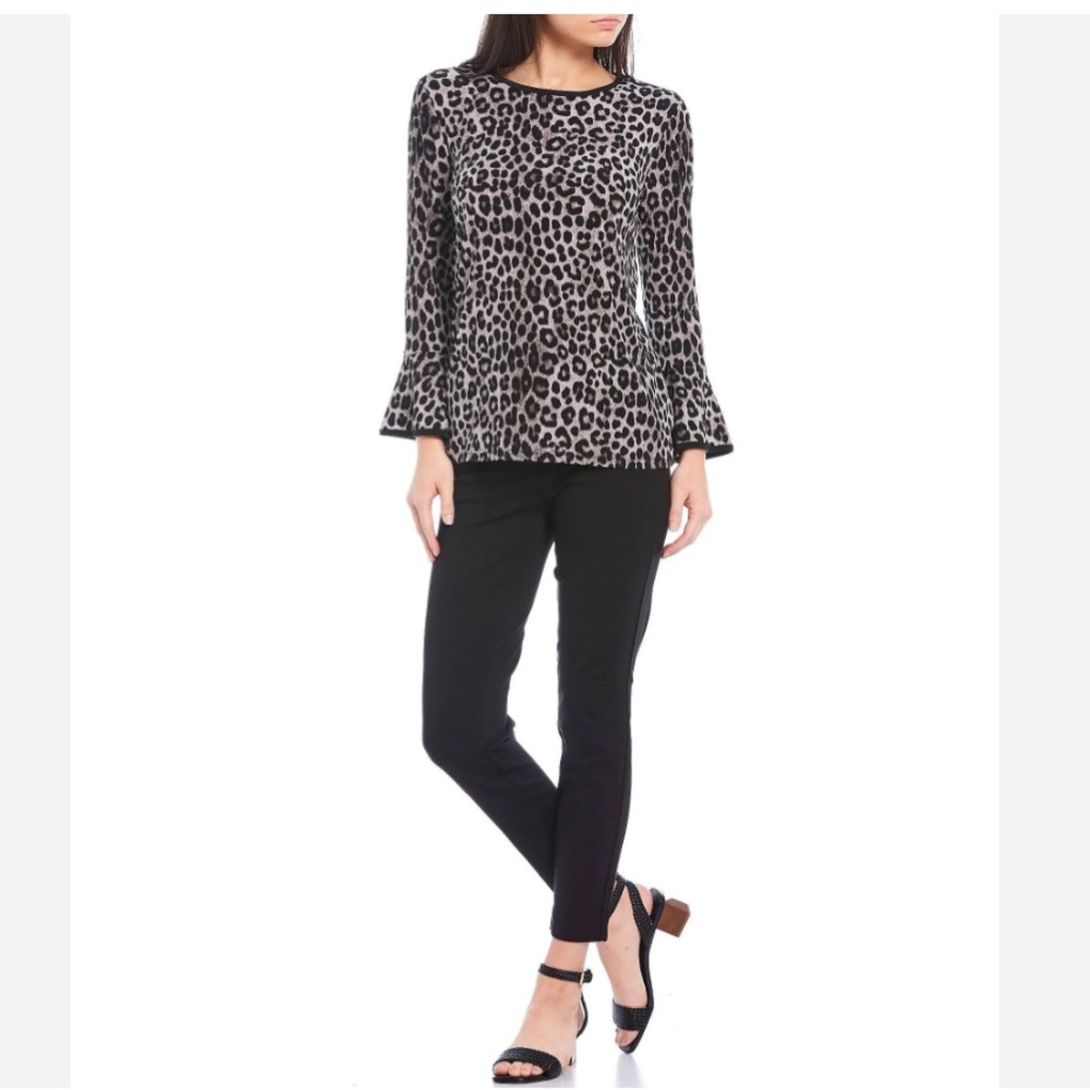 Michael Kors Gunmetal Leopard-Print Flare-Sleeve Top - Picture 6 of 7